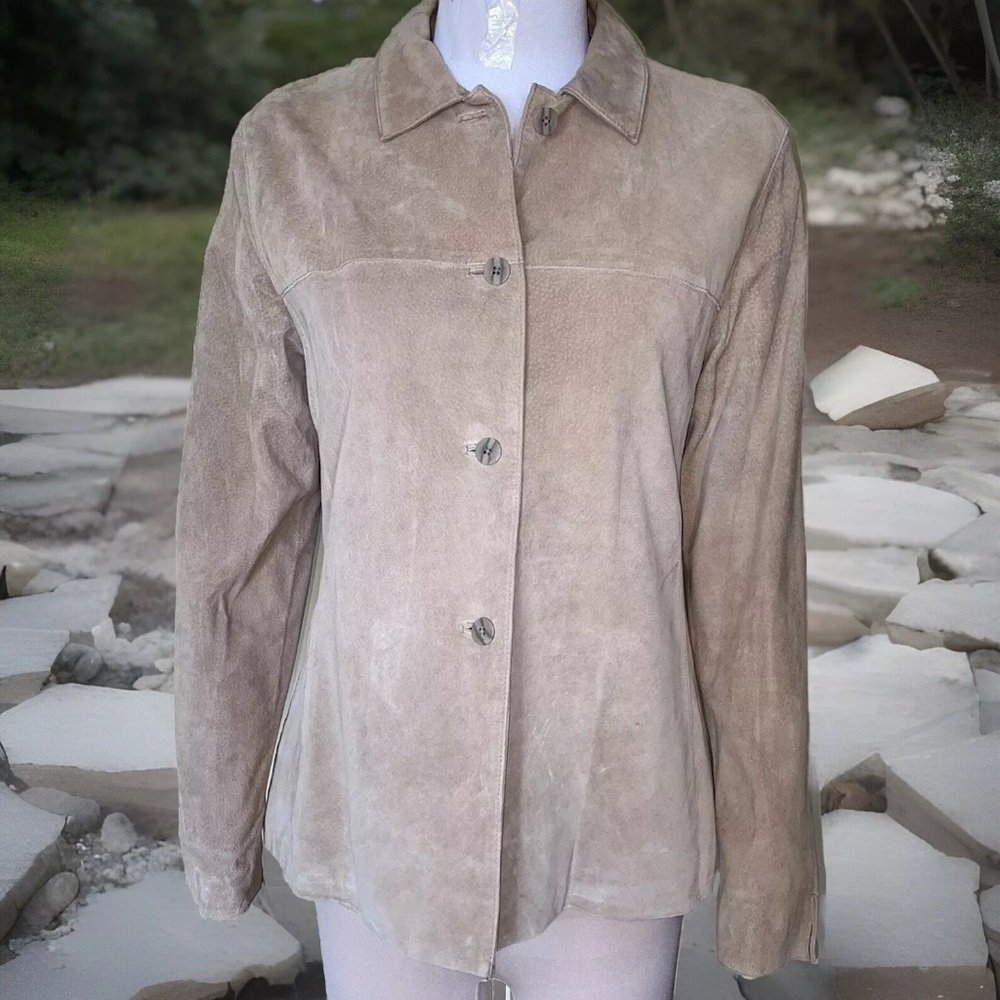 LORD & TAYLOR Tan Soft Suede 100% Leather Button Front Jacket Medium